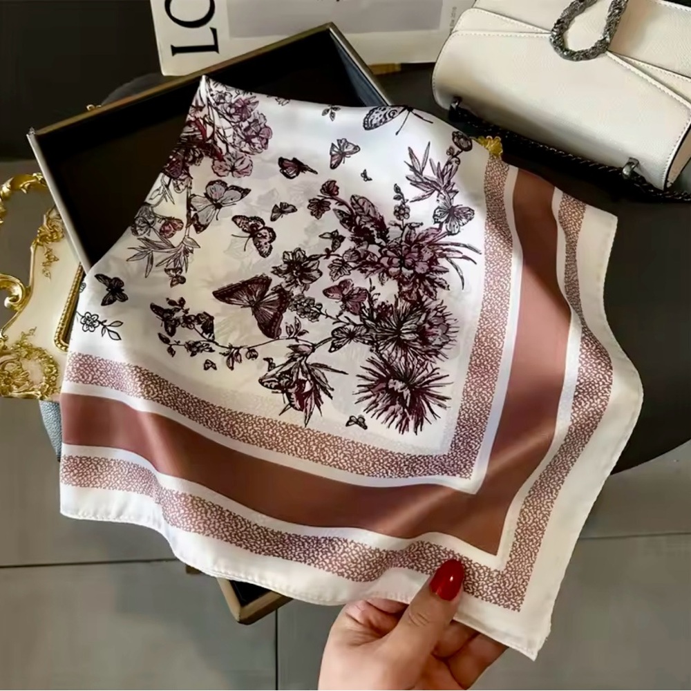 🦋 The Peach Pink Floral & Butterfly Scarf | Soft Decorative Wrap